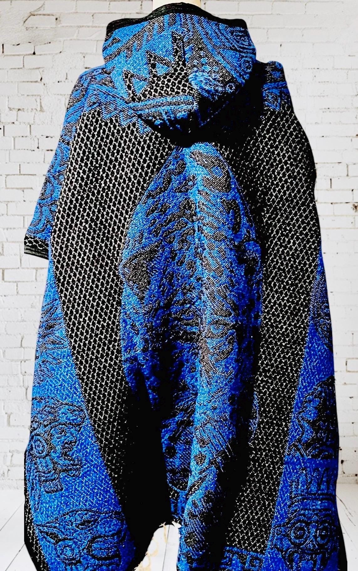 Mexican Double Sided Poncho Aztec and Jaguar Poncho Gavan Azteca con Jaguar Doble Vista