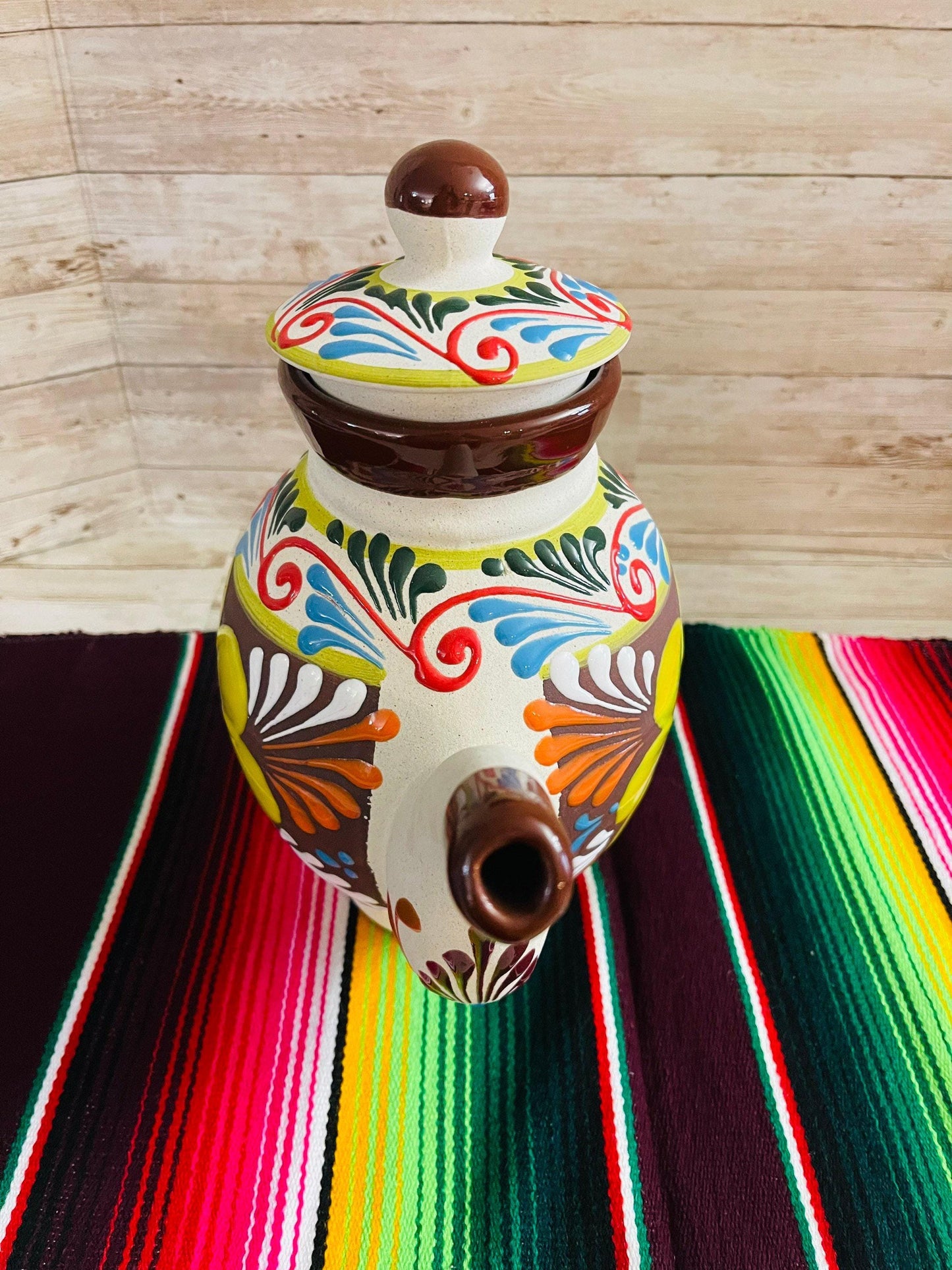 Terra Cotta Mexican Art Pottery CoffeeTea Pot Jarra Lechera Cafetera Artesanal Mexicana Engove