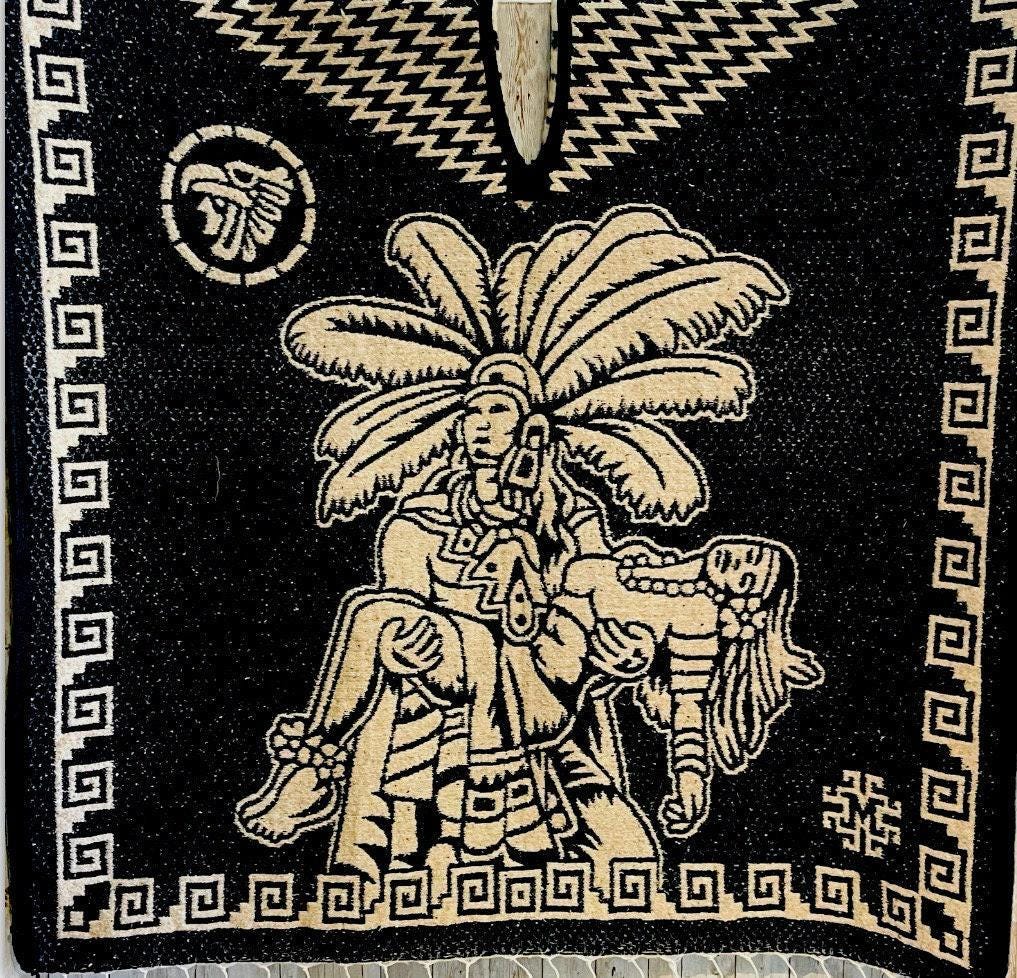 Mexican Poncho Gavan De Calendario Azteca y Guerrero Mexican PONCHO Aztec Calendar/Warrior
