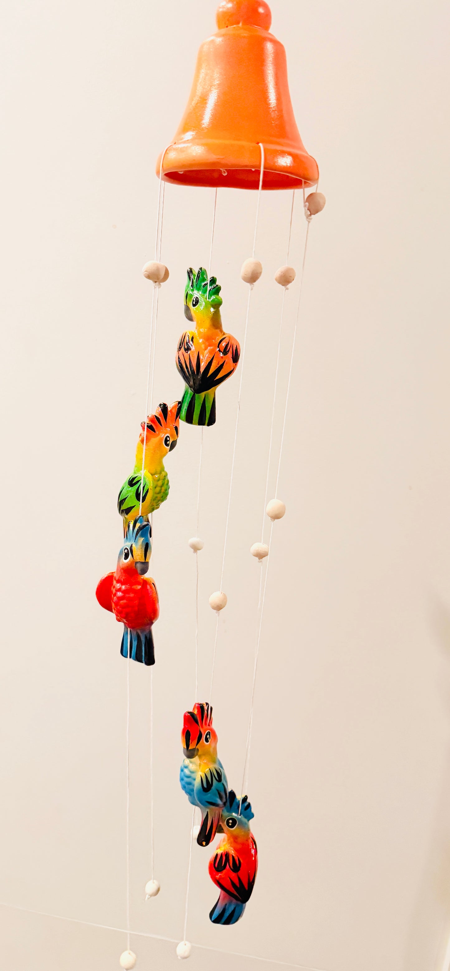 Mexican Ceramic Parrot Wind Chime Campana de Viento Mexicana de Cotorritos