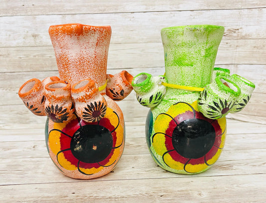 Terra Cotta Mexican Art Pottery Tequilero With 5 Mini Jarritos Licorera Artesanal Mexicana con 5 Mini Jarritos