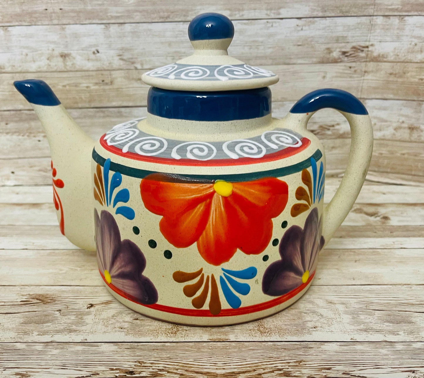 Terra Cotta Mexican Art Pottery CoffeeTea Pot  Jarra Lechera Cafetera Artesanal Mexicana Engove