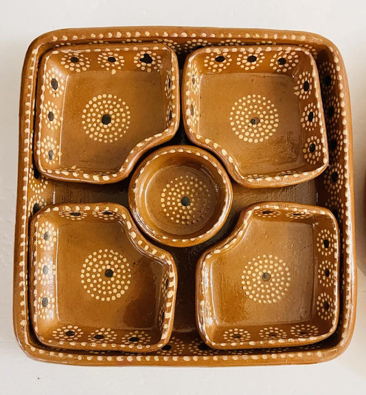 Terracotta Party Platter / Salsero Botanero de Barro 5 Piece