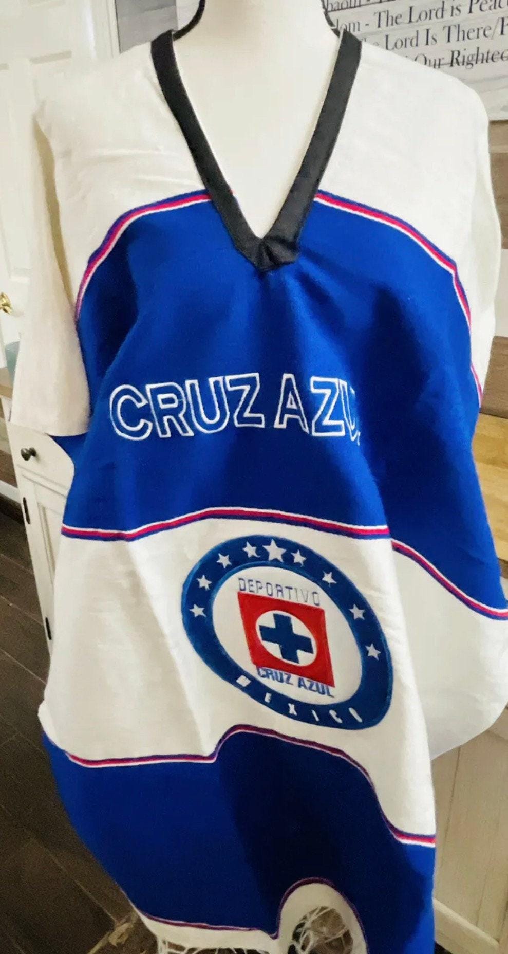 Poncho De Cruz Azul Futbol Mexicano Mexican Poncho Sarape Soccer Hoodie