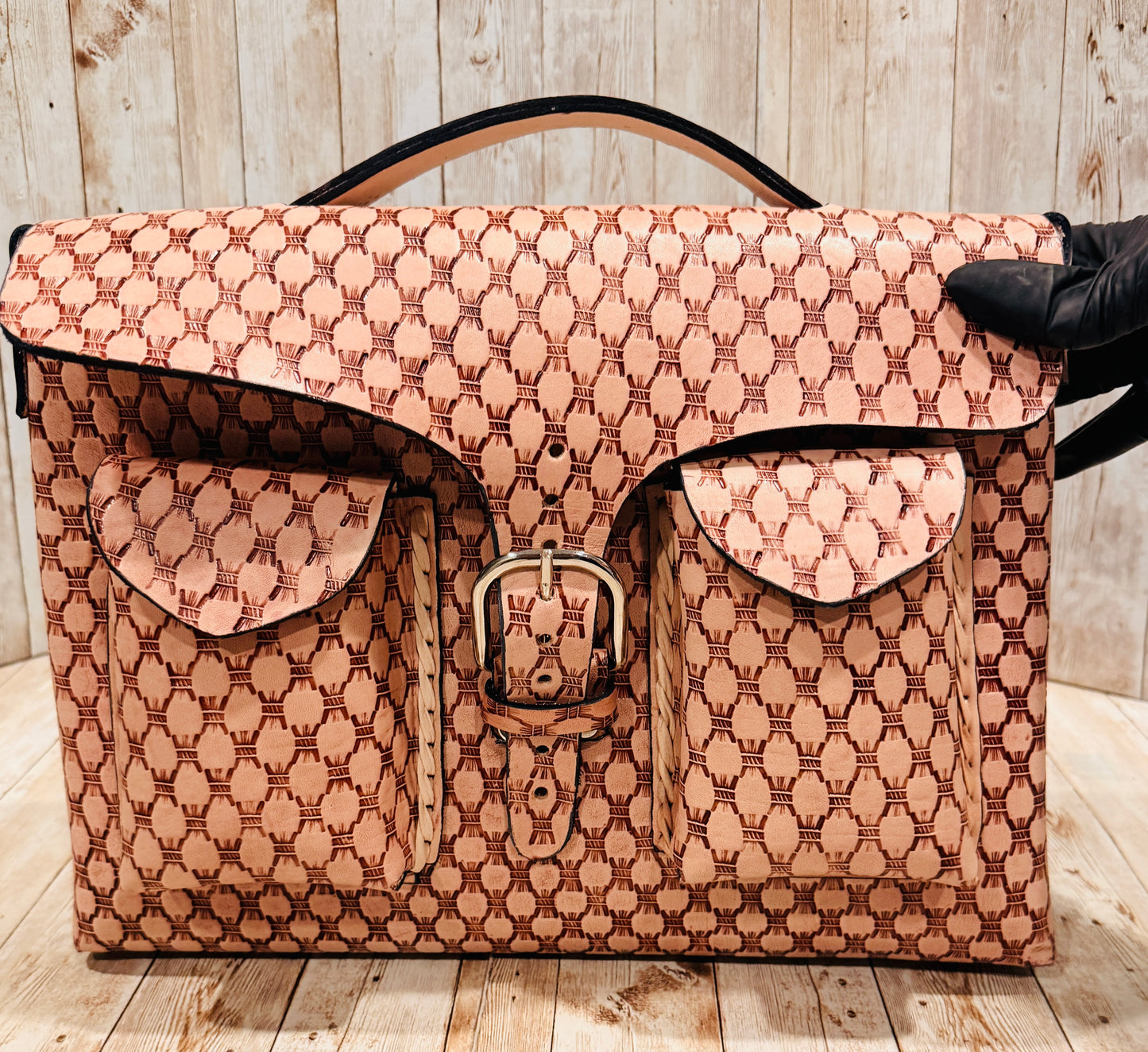 Mexican Leather Portfolio Briefcase Hand Tooled Laptop Bag Business Case Handmade Leather