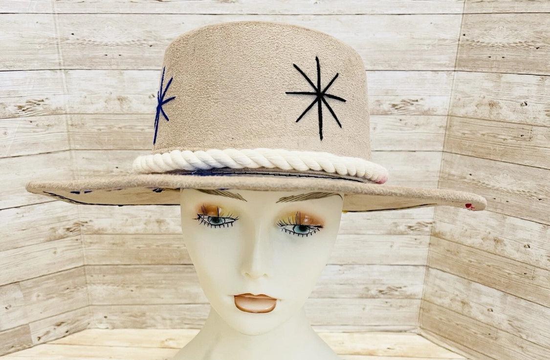 Mexican Western Boho Embroidered Hat Medium Sombrero Mexicano con Bordado Fino