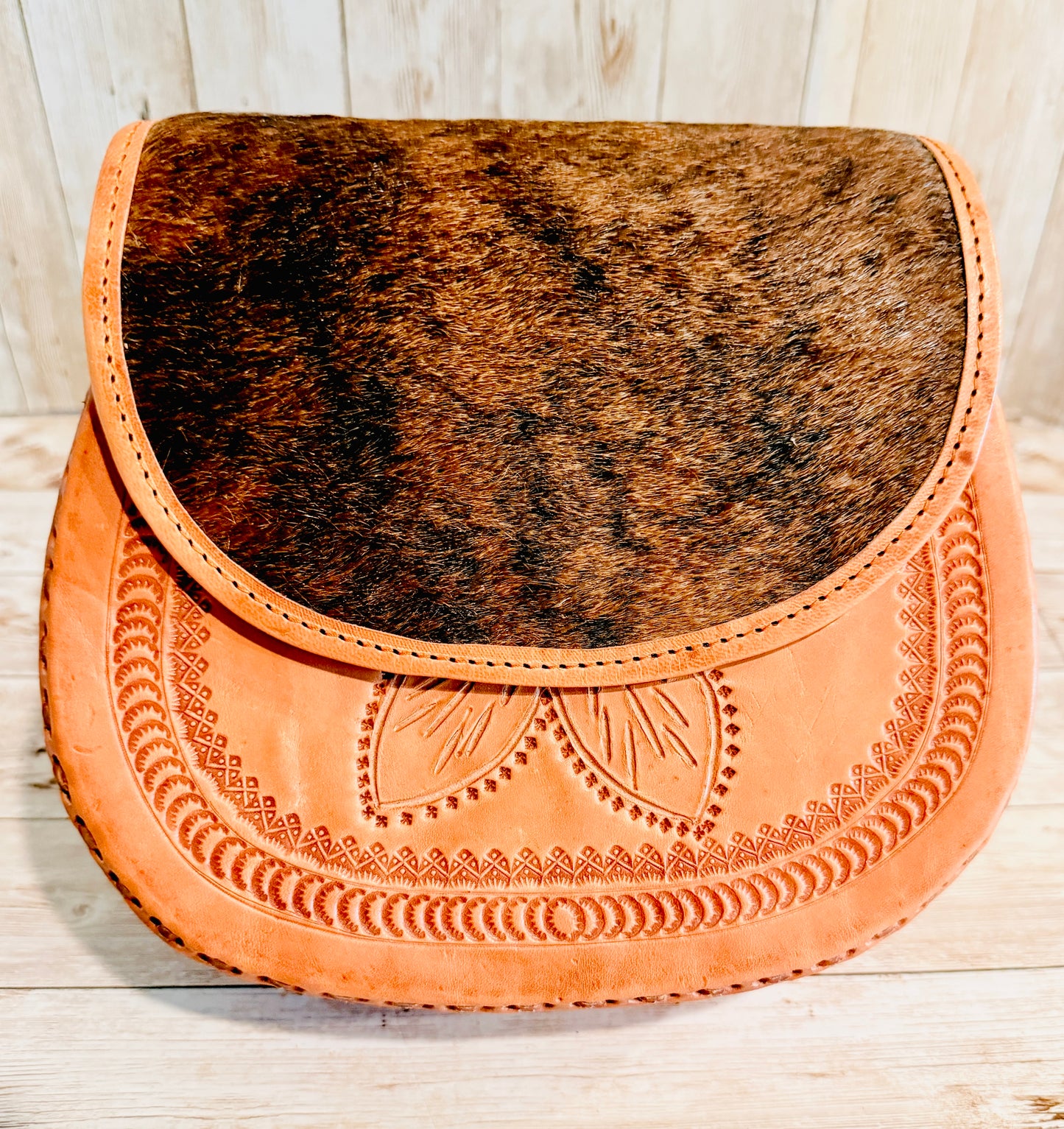 Mexican Leather Cowhide Western Tooled Handbag Bolsa Mexicana de Piel