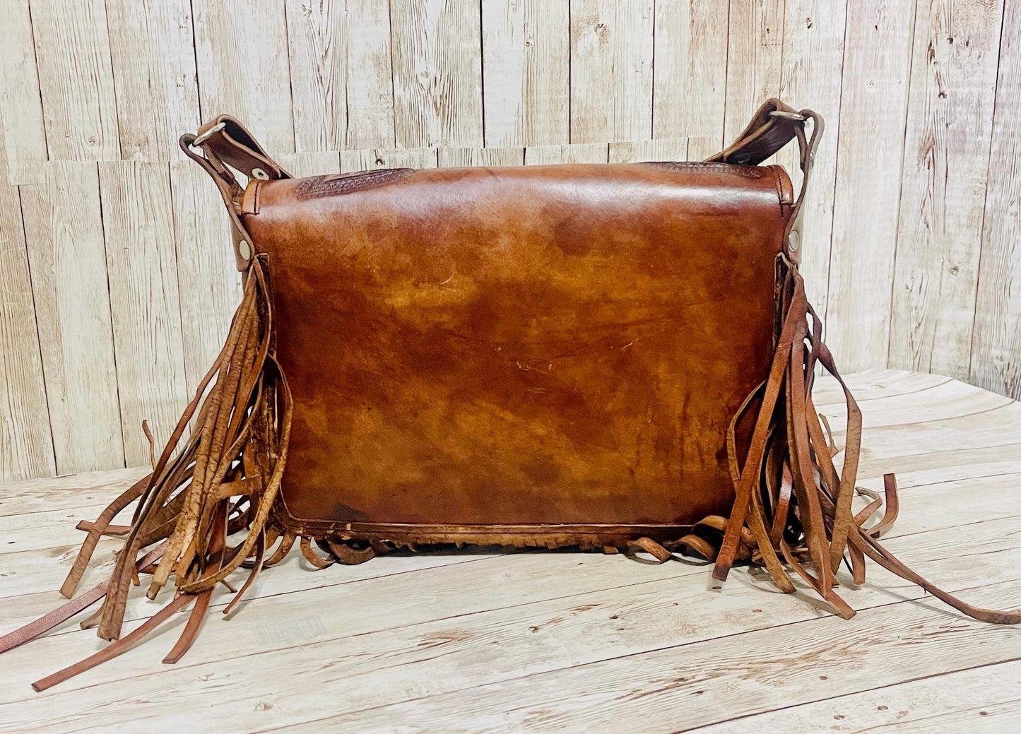 Handcrafted Western Mexican Leather Crossbody Purse with Fringes Bolsa Mexicana de Piel con Flecos
