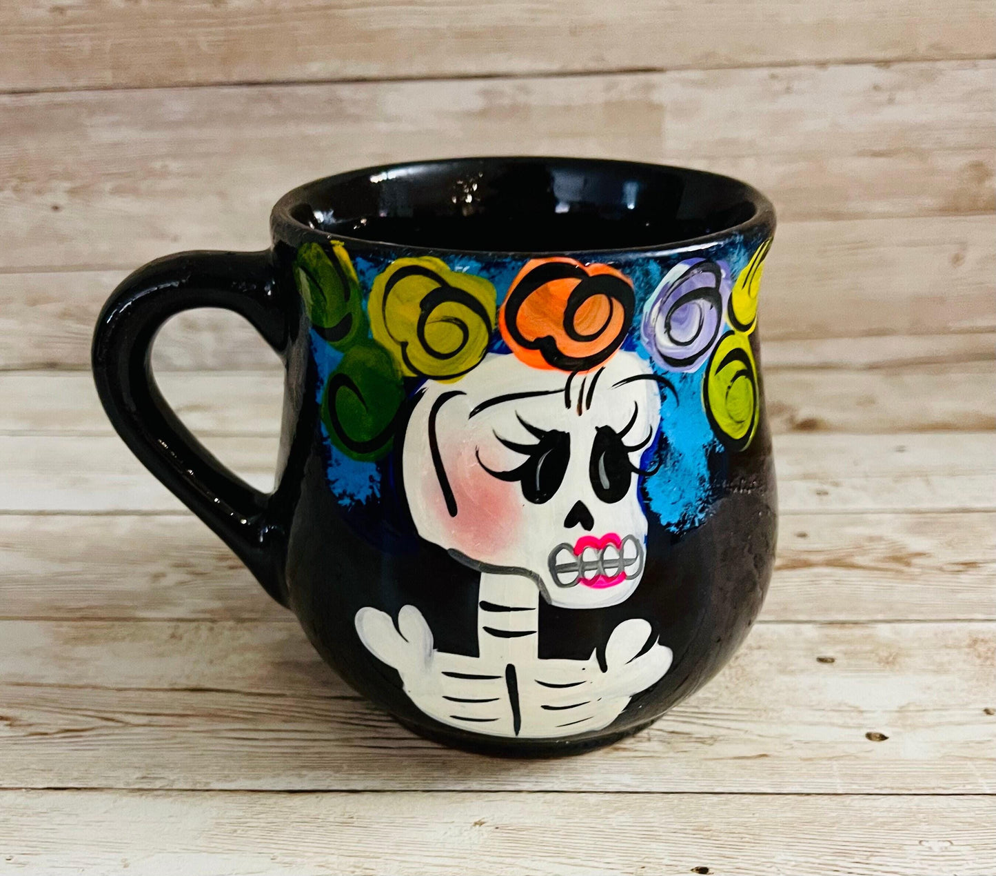 Mexican Sugar Skulls Pottery Cup Taza Mexicana de Catrina