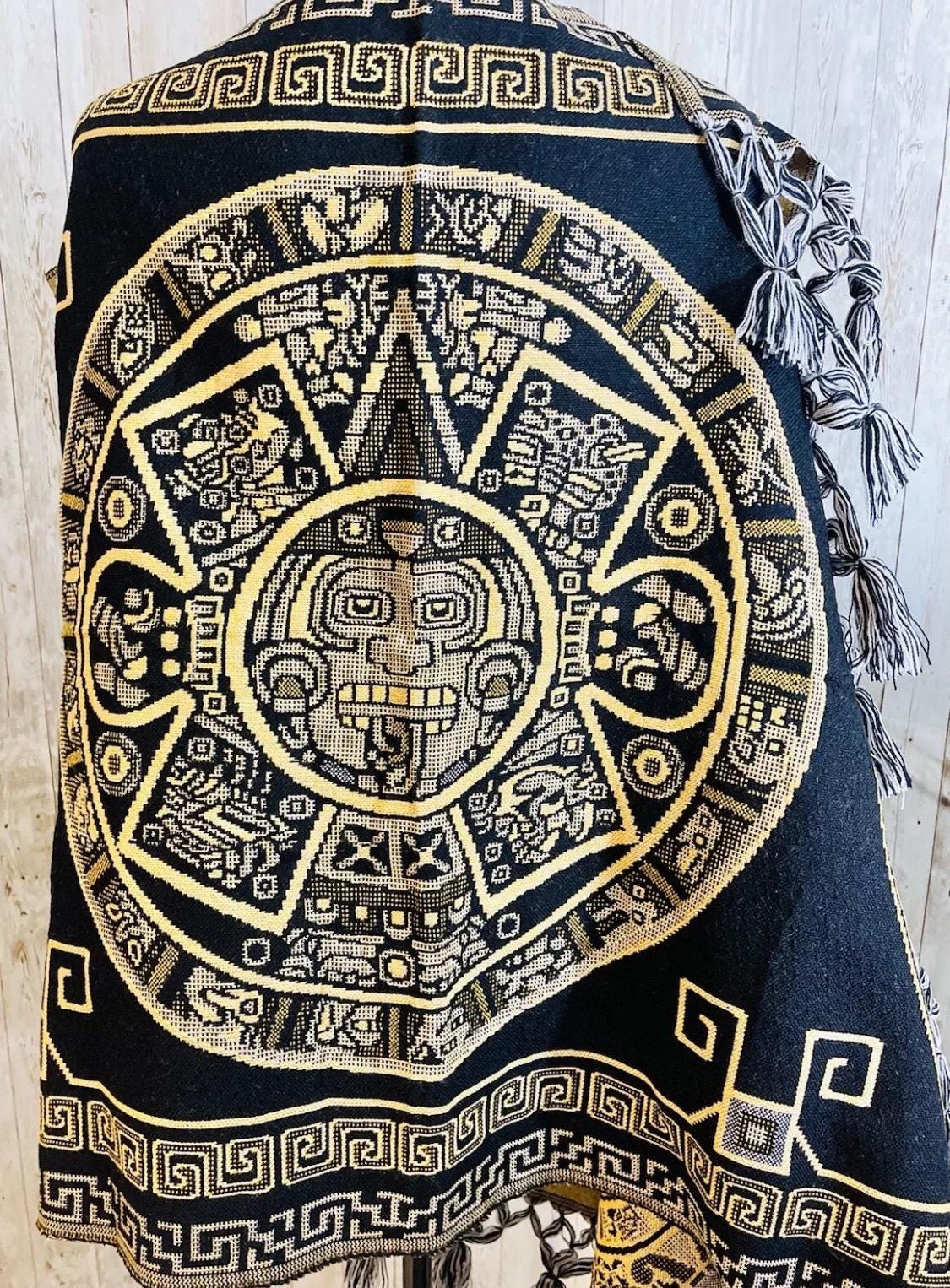 Aztec Calendar Mexican Shawl Wrap Reboso Artesanales Capas Pashima de Calendario Azteca