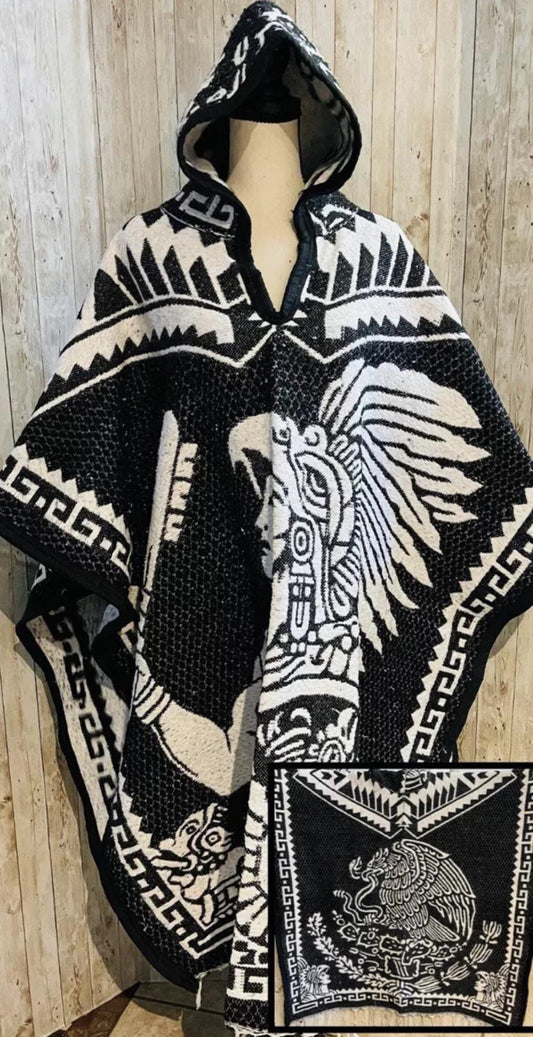 Poncho Calendario Azteca con Guerrero Azteca Double Sided Aztec Calendar Poncho
