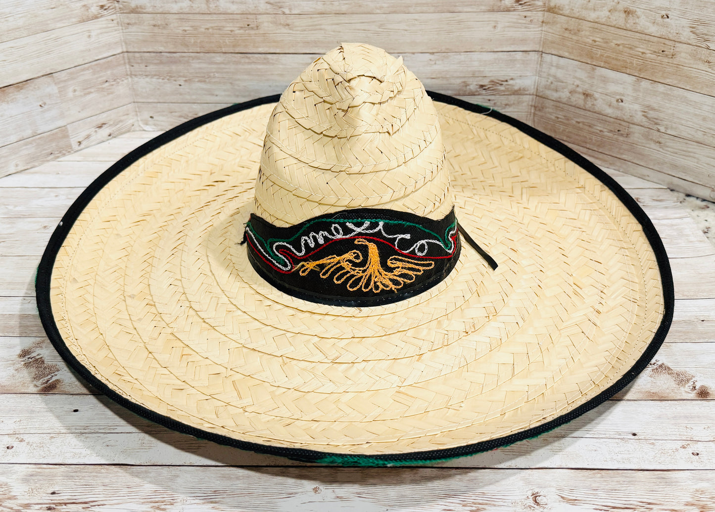 Sombrero Tradicional Mexicano de Palma Con Cinta Bordada De Mexico Straw Hat