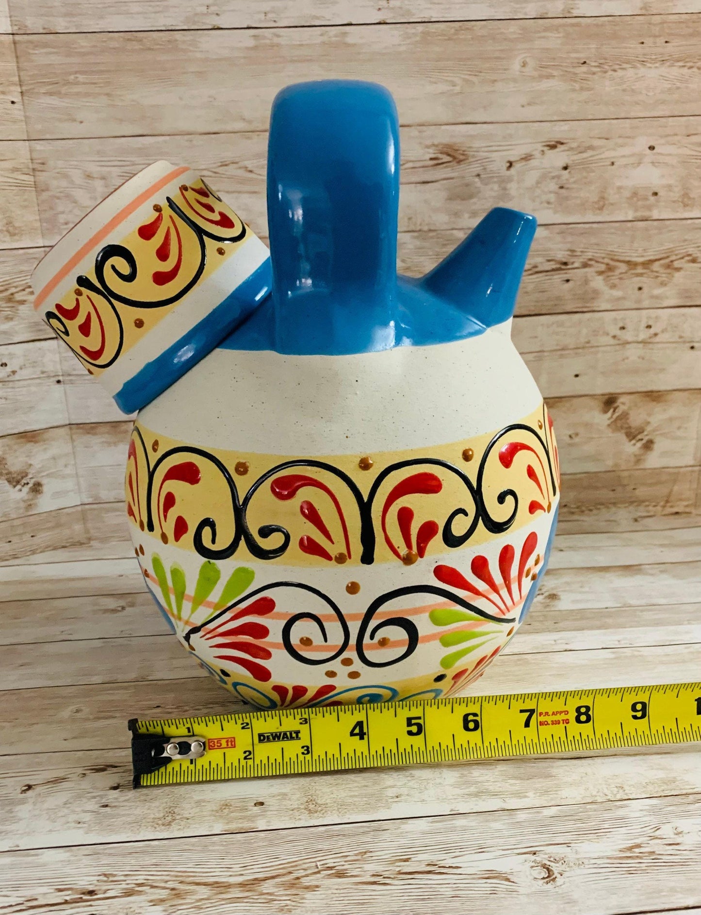 Terra Cotta Mexican Art Water Jug with Cup Garrafon de Barron Artesanal Mexicana con Vaso
