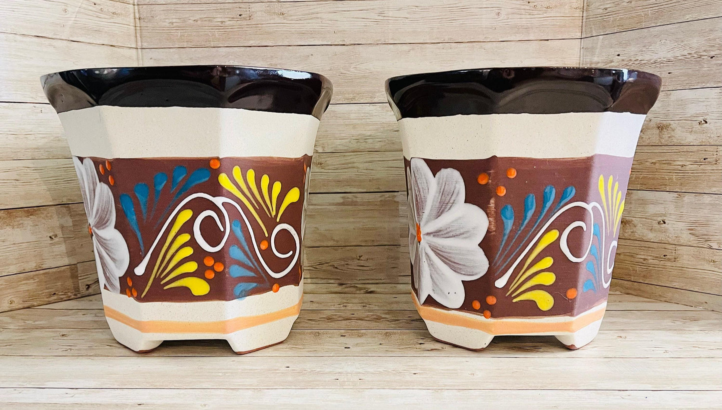 2x Terracota Pottery Mexican PlanterFlower Pot Macetero De Barro Mexicano