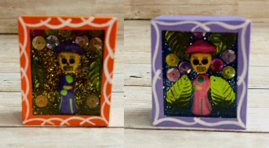 Nicho Mexicano Con Iman de Catrinas Mexicana Mexican Magnet Sugar Skulls Shadow Box Nicho