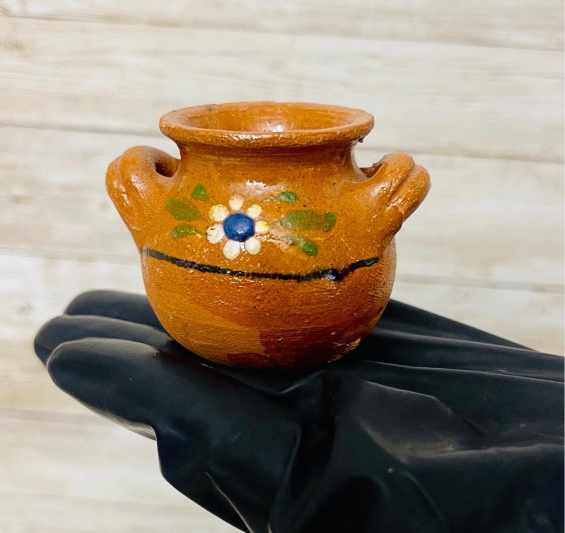 Mexican Terra Cota Salt Shaker and Casserole Handmade Barro Pottery Set Salero de Barro Mexicano y Cazuelita Artesanal