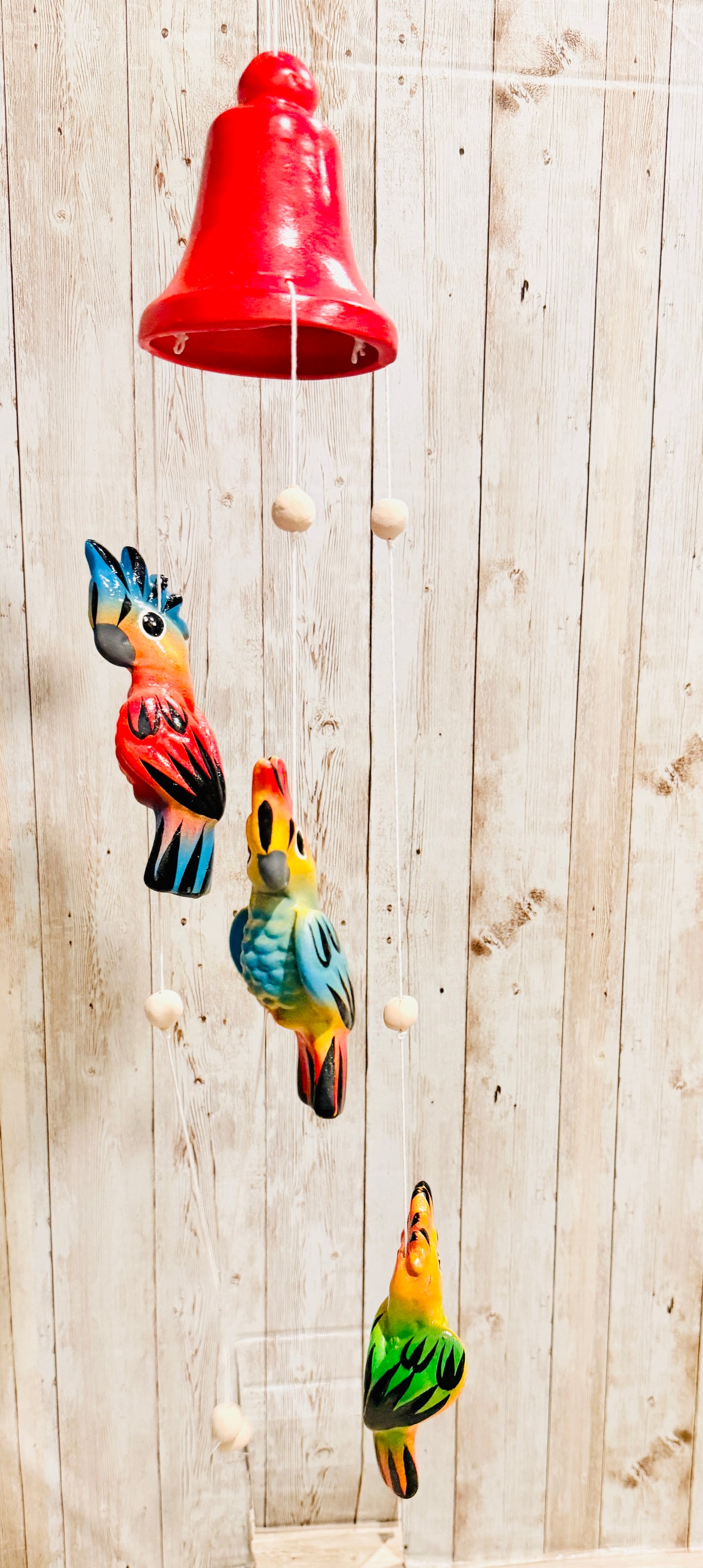 Mexican Ceramic Parrot Wind Chime Campana de Viento Mexicana de Cotorritos