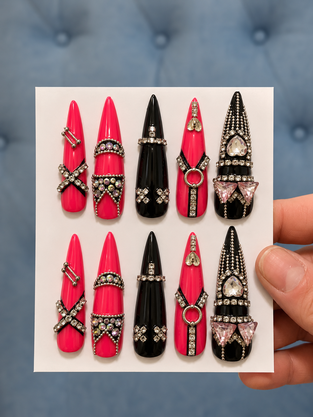 Luxury Handmade Long Press On Nails Glitter, Rhinestones, Charms Size Large