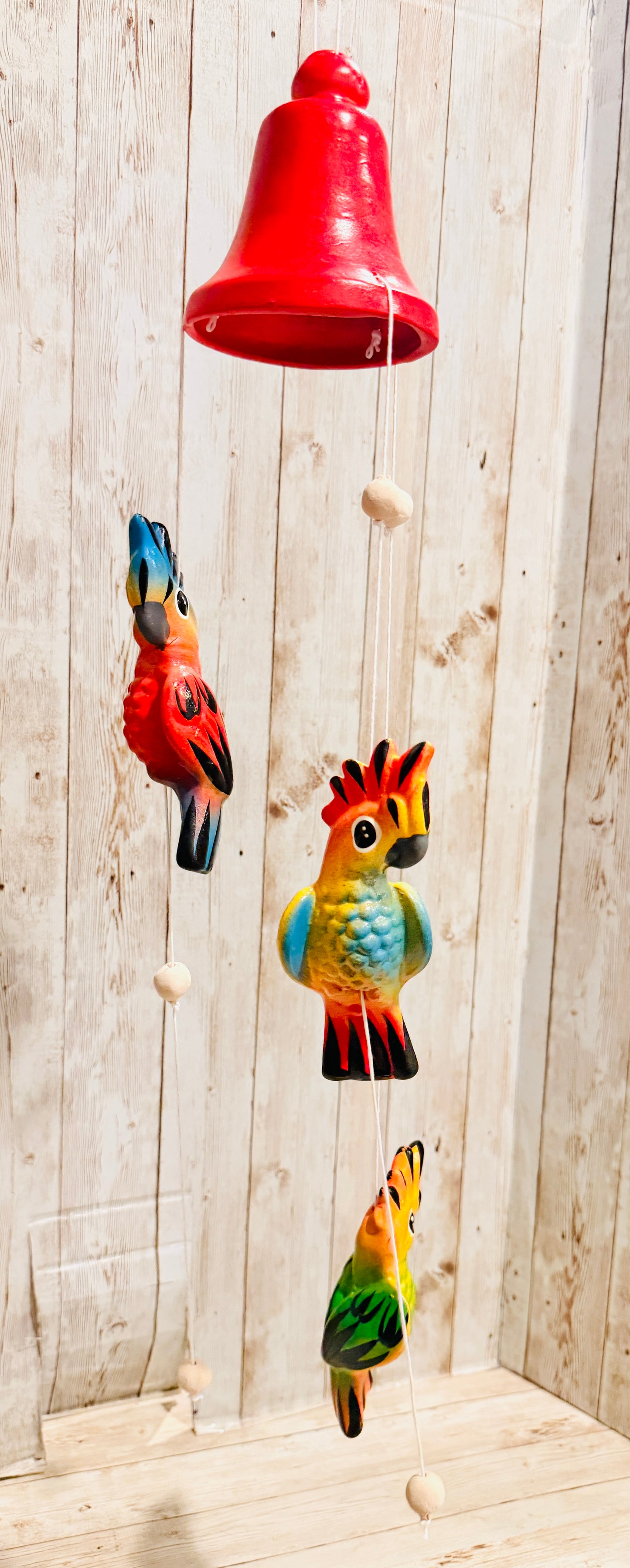 Mexican Ceramic Parrot Wind Chime Campana de Viento Mexicana de Cotorritos