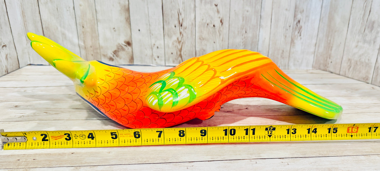 Mexican Exotic Ceramic Bird on a Perch Pajaro Mexicano de Ceramic en Aro