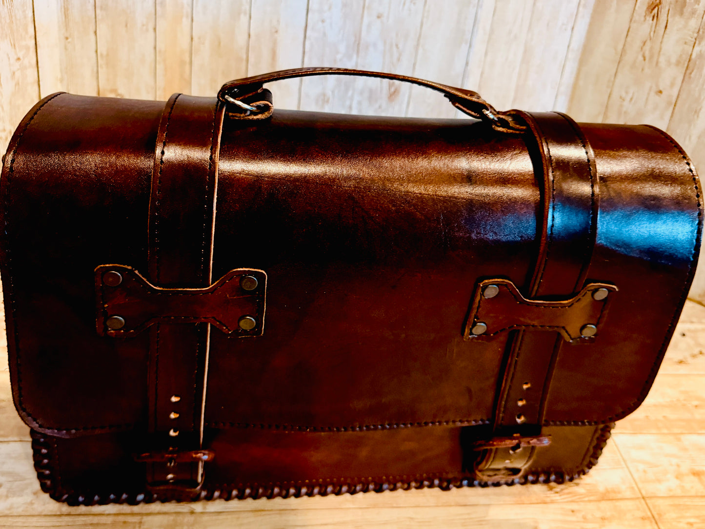Mexican Leather Portfolio Briefcase Hand Tooled Aztec Calendar Laptop Bag Business Case Handmade Leather
