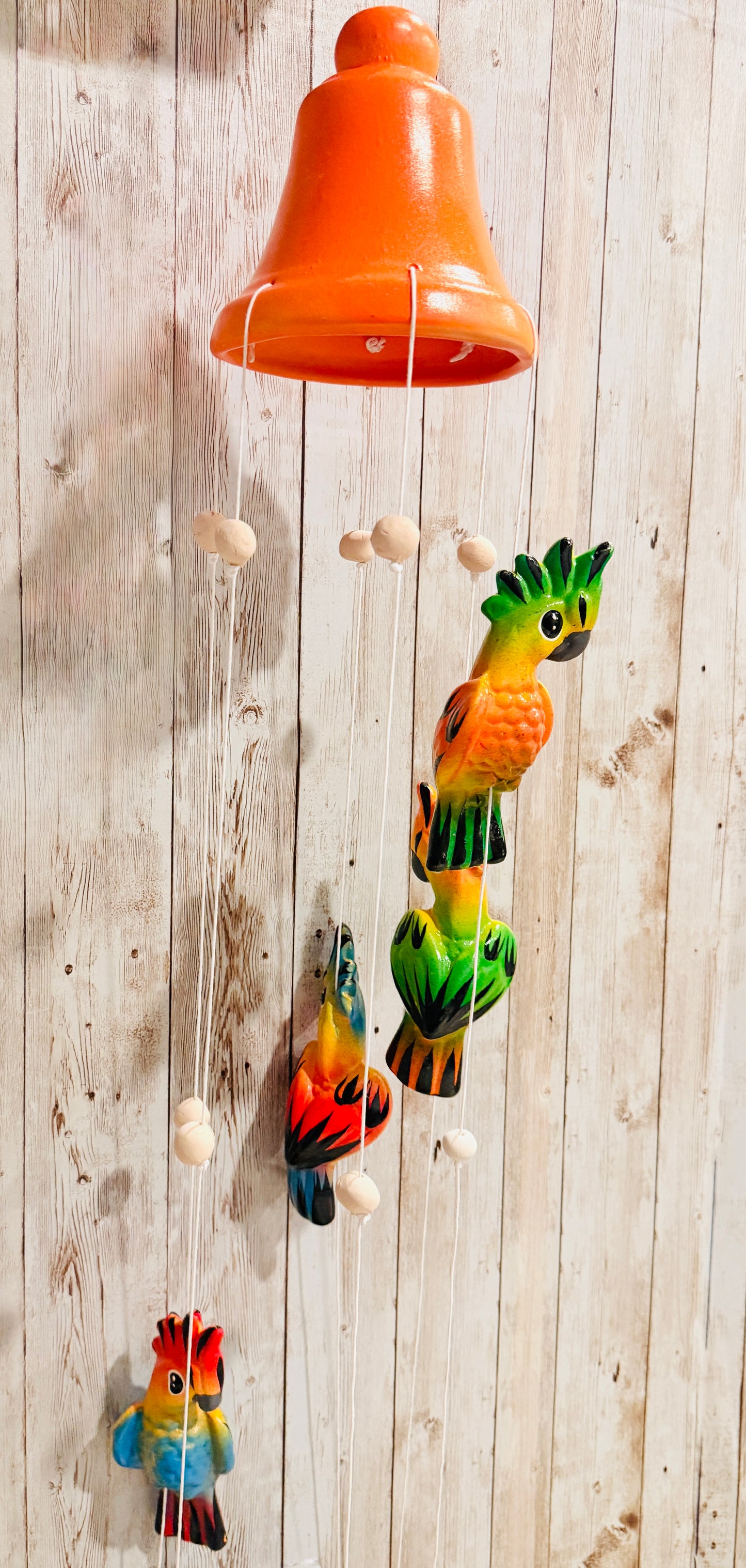 Mexican Ceramic Parrot Wind Chime Campana de Viento Mexicana de Cotorritos