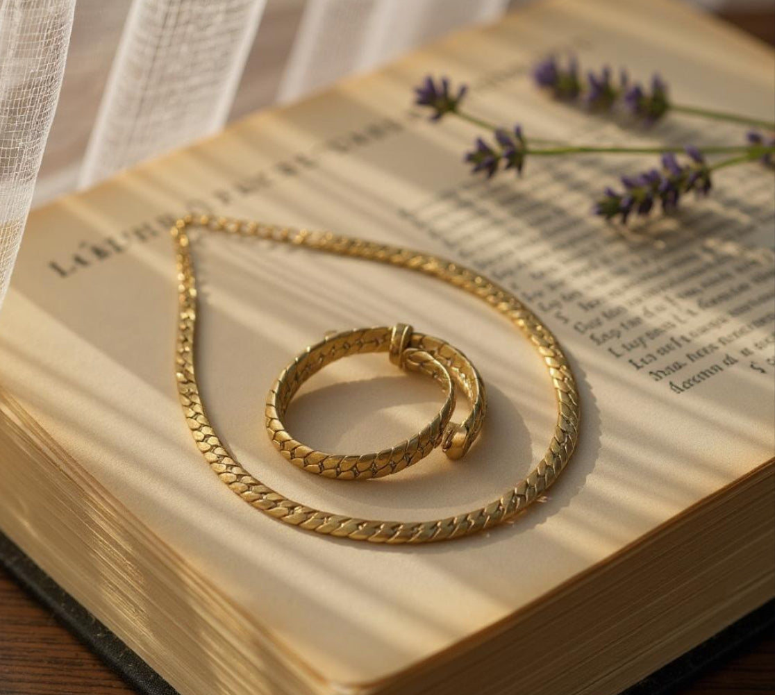 Unisex Classic Cuban Gold Tone StainlessSteel Necklace and Bracelet