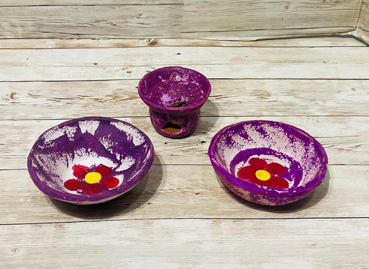 2 Platitos y 1 Anafre de Barro Mexicano Chico 2 Small Mexican Clay Platesand 1 Incense Burner Day of the Dead Dia de Muertos