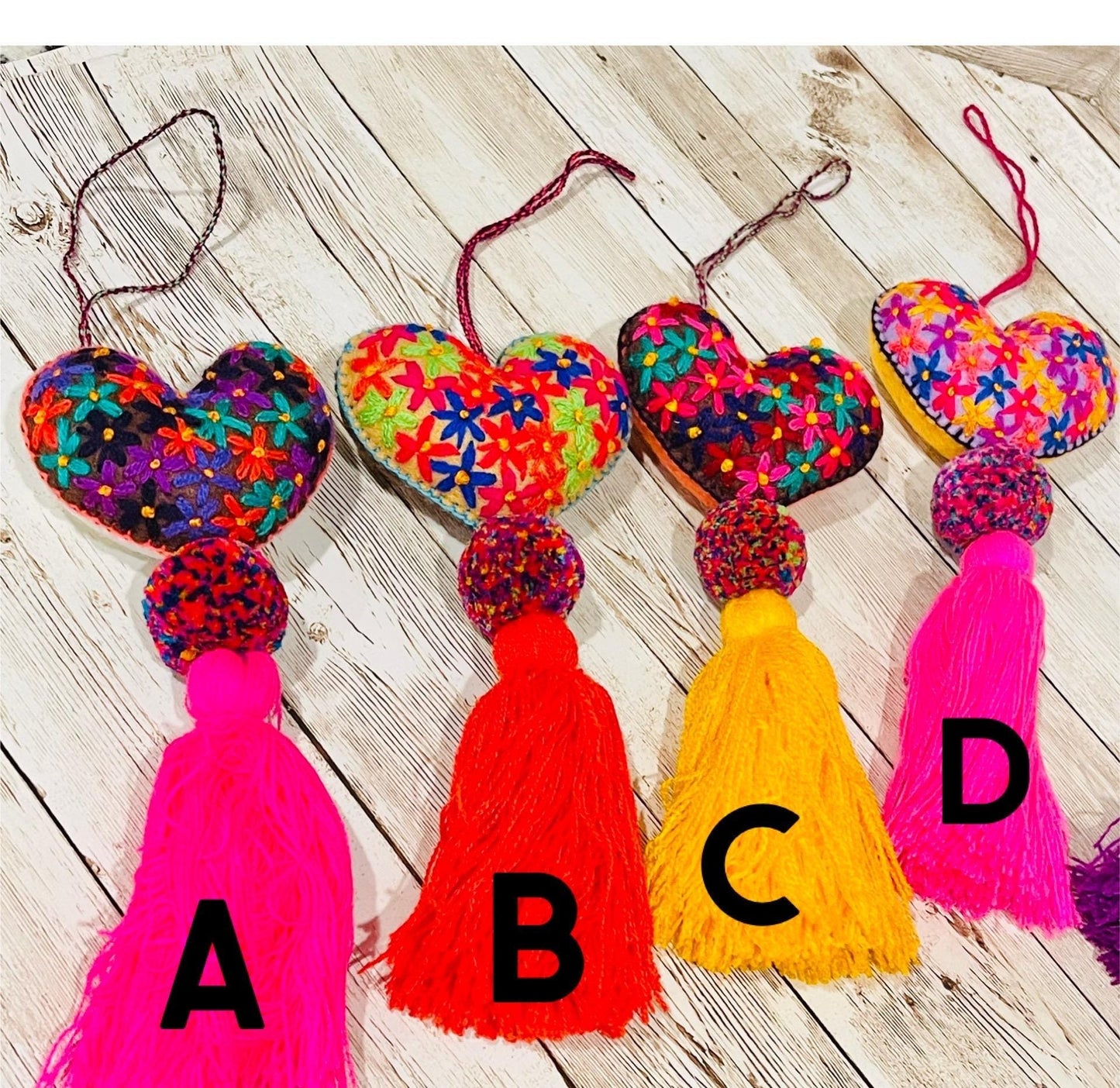 Mexican Heart Shaped Tassle Pom Poms Tassle  Pompones Colgantes Artesanales Mexicanos de Corazon
