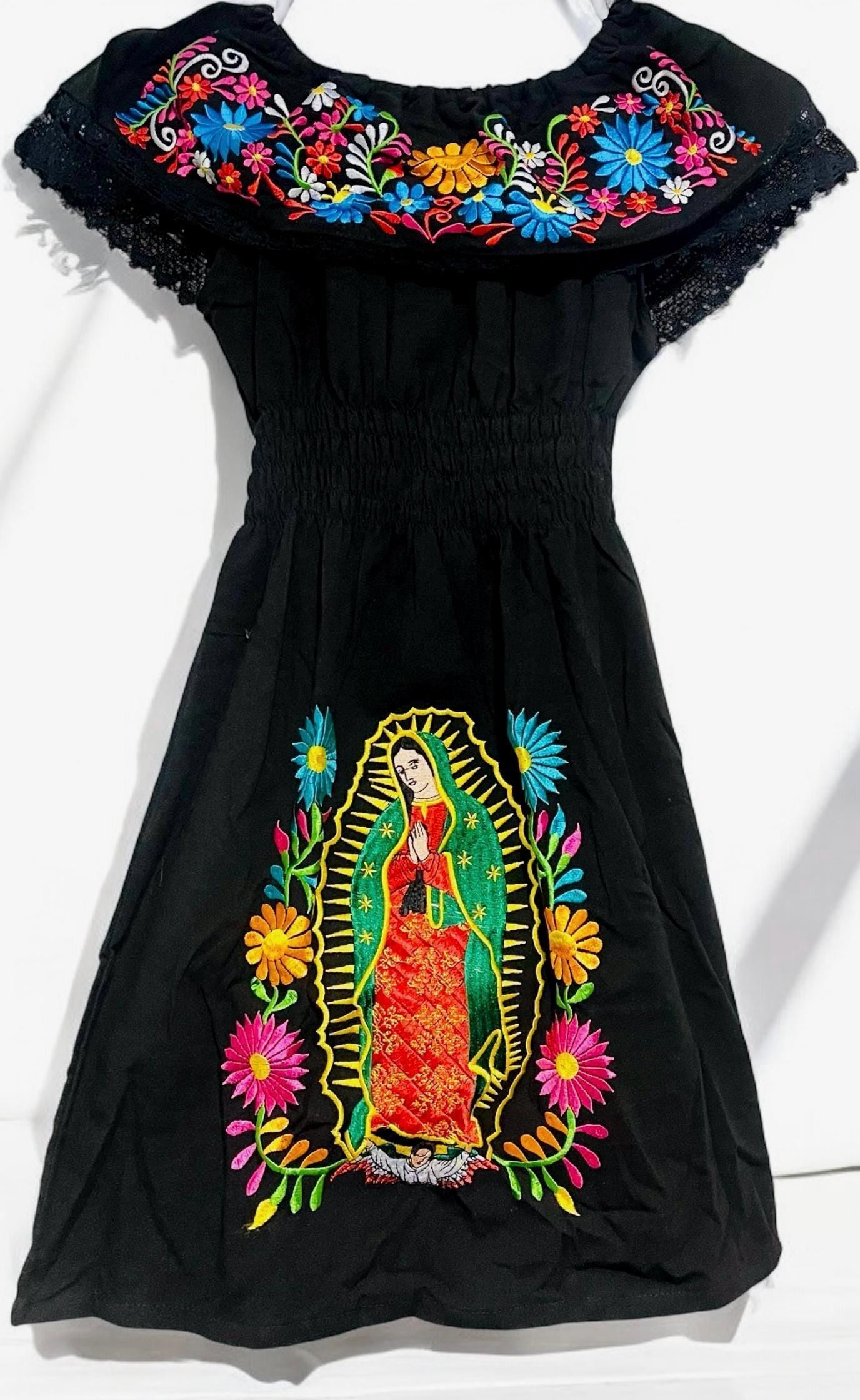 Kids Size Virgin Mary Mexican Embroidered Dress Vestido de Niñas de la Virgen Maria Bordado