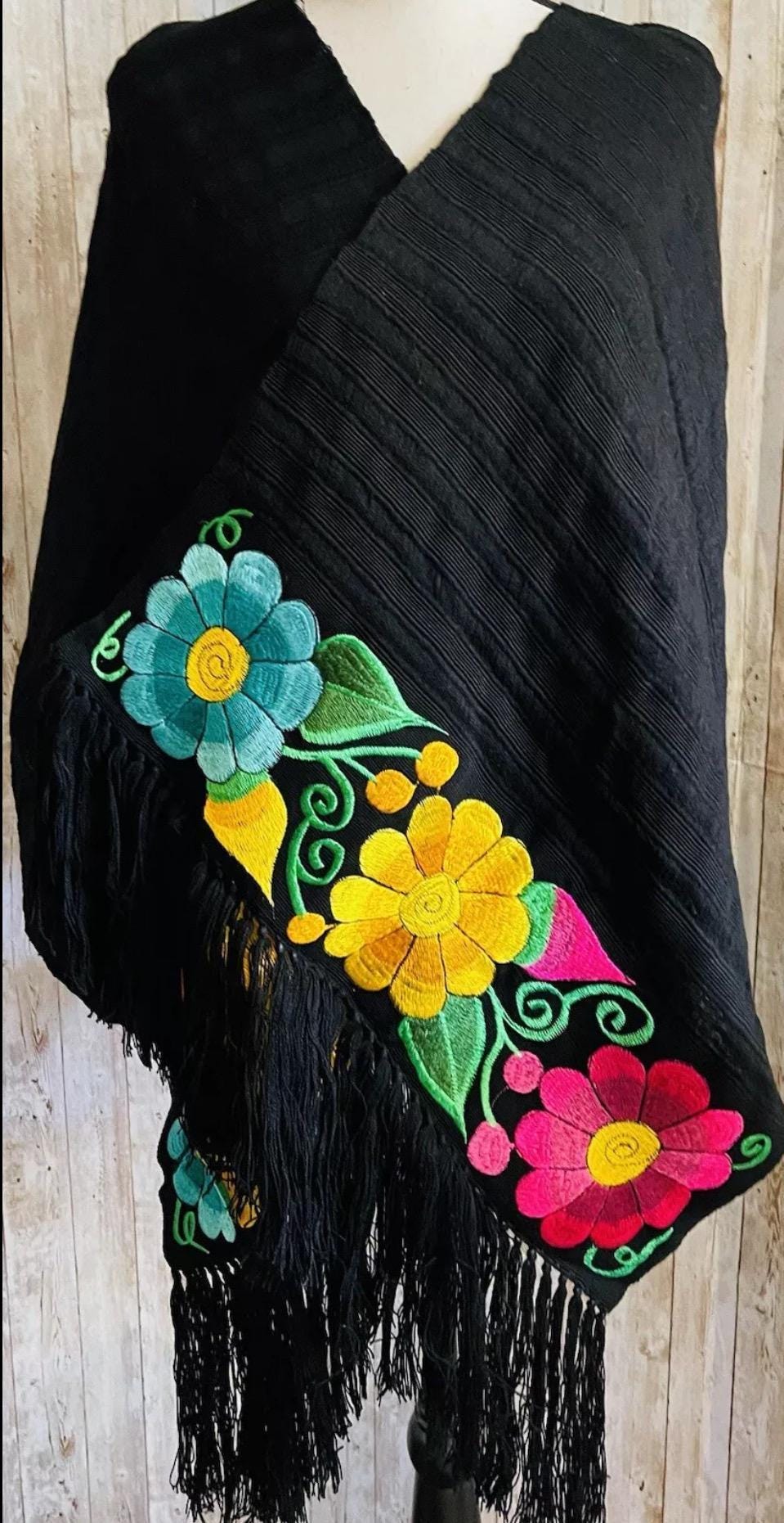 Embroidered Handmade Mexican Shawl Reboso Bordados en Telar