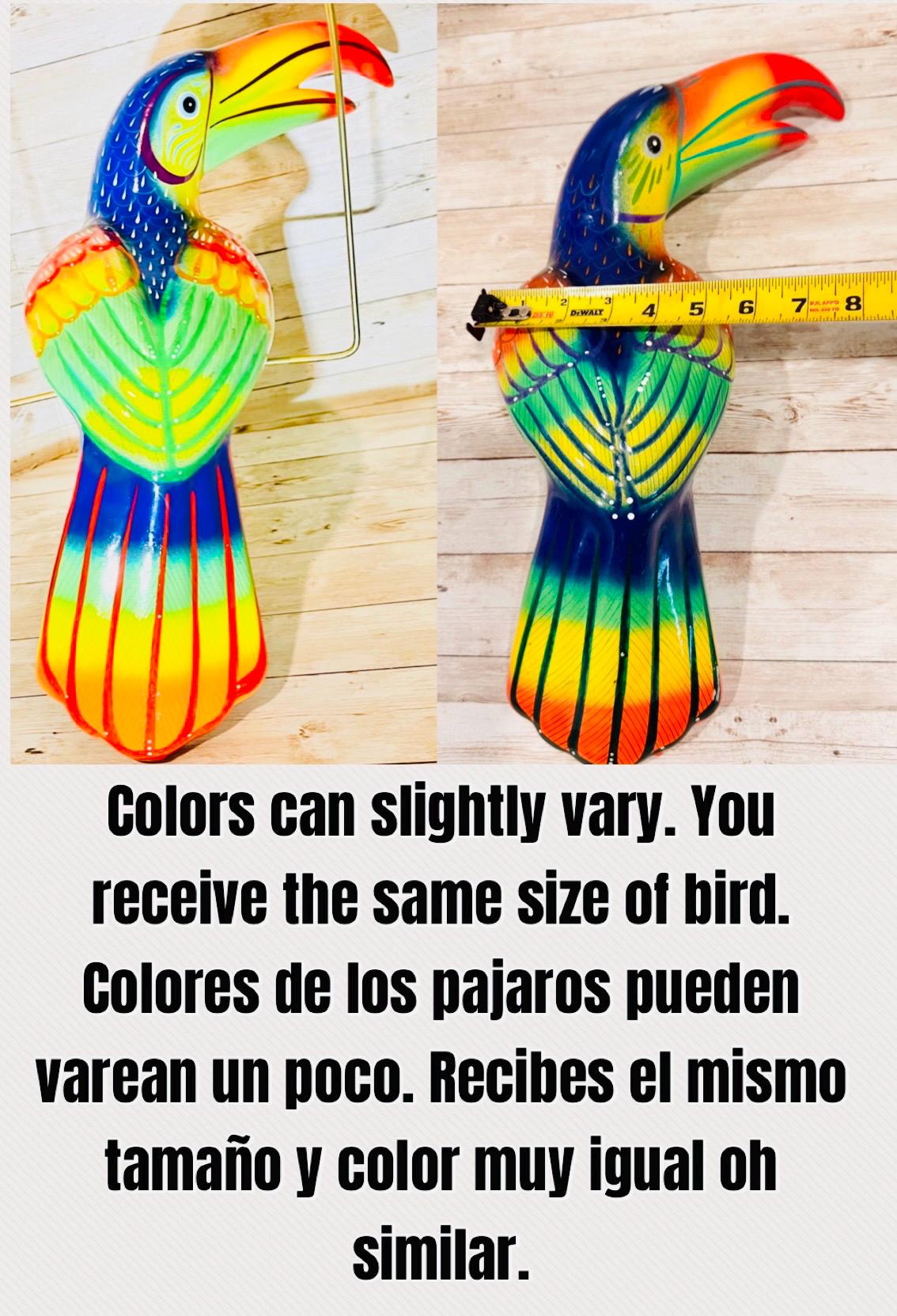 Mexican Exotic Ceramic Bird on a Perch Pajaro Mexicano de Ceramic en Aro