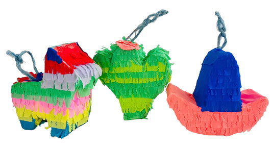 3 Mexican Piñatas Cactus Donkey & Sombrero 3 Piñatas Mexicanas Nopal Burrito y Sombrero