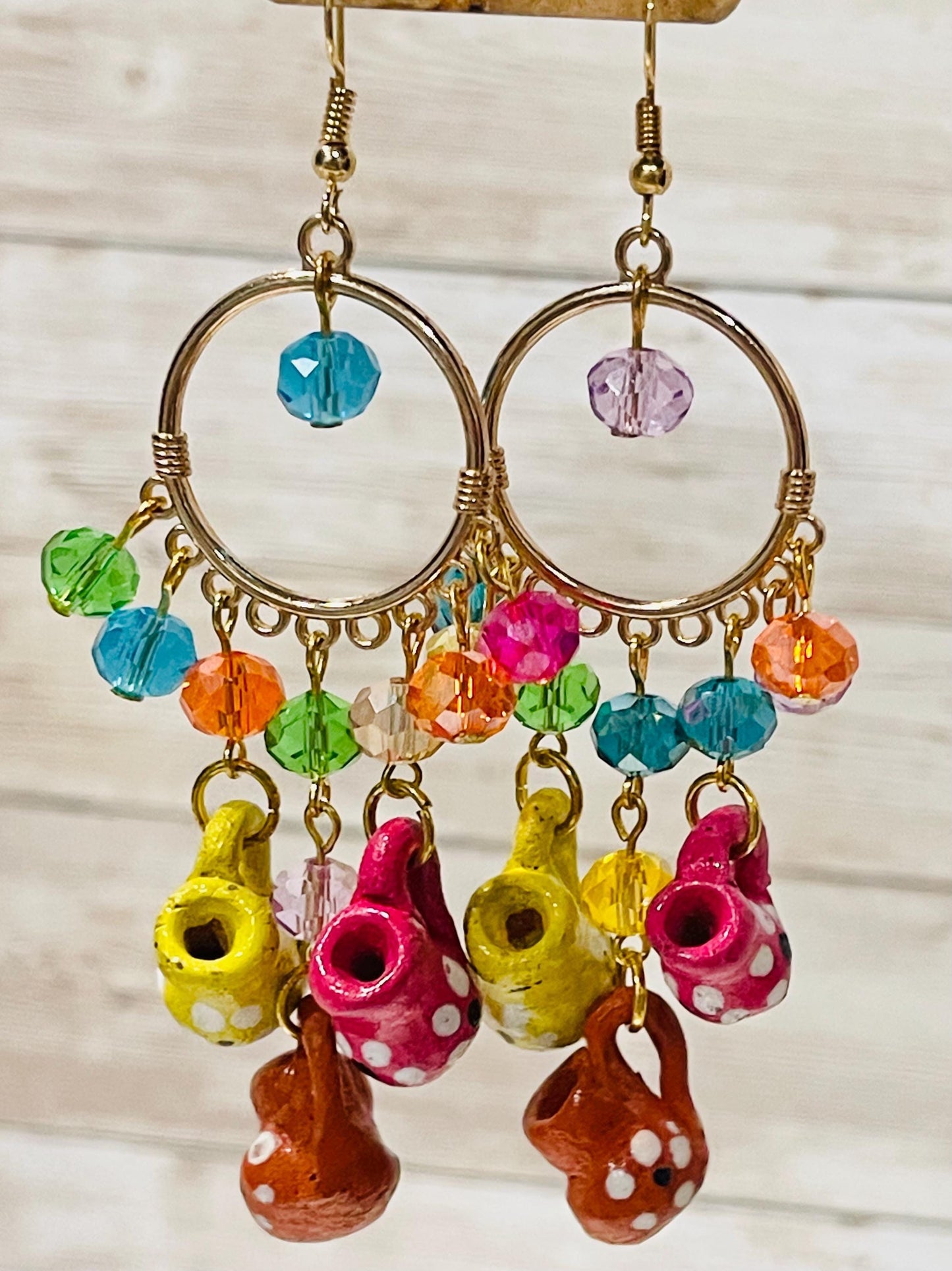 Mexican Artesanal Mini Clay Cup Earrings Aretes Artesanales Mexicanos de Tazitas de Barro