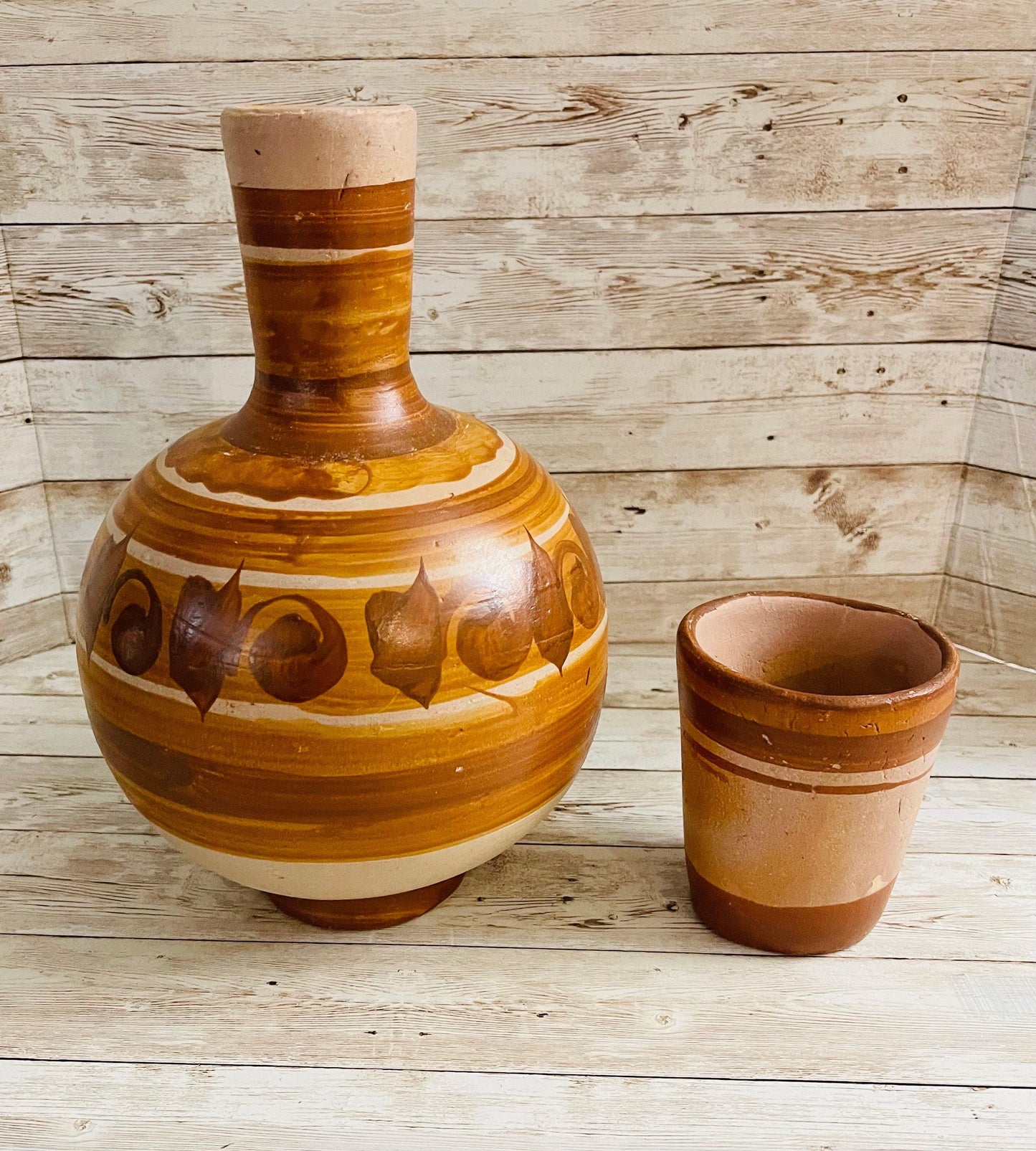 Mexican Clay WaterJug & Cup Botellón Garrafón de Barro Mexicano