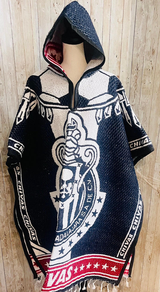 Poncho Mexicano Grueso de Guadalajara Chivas Poncho de Futbol Mexicano Mexican Thick Soccer Poncho