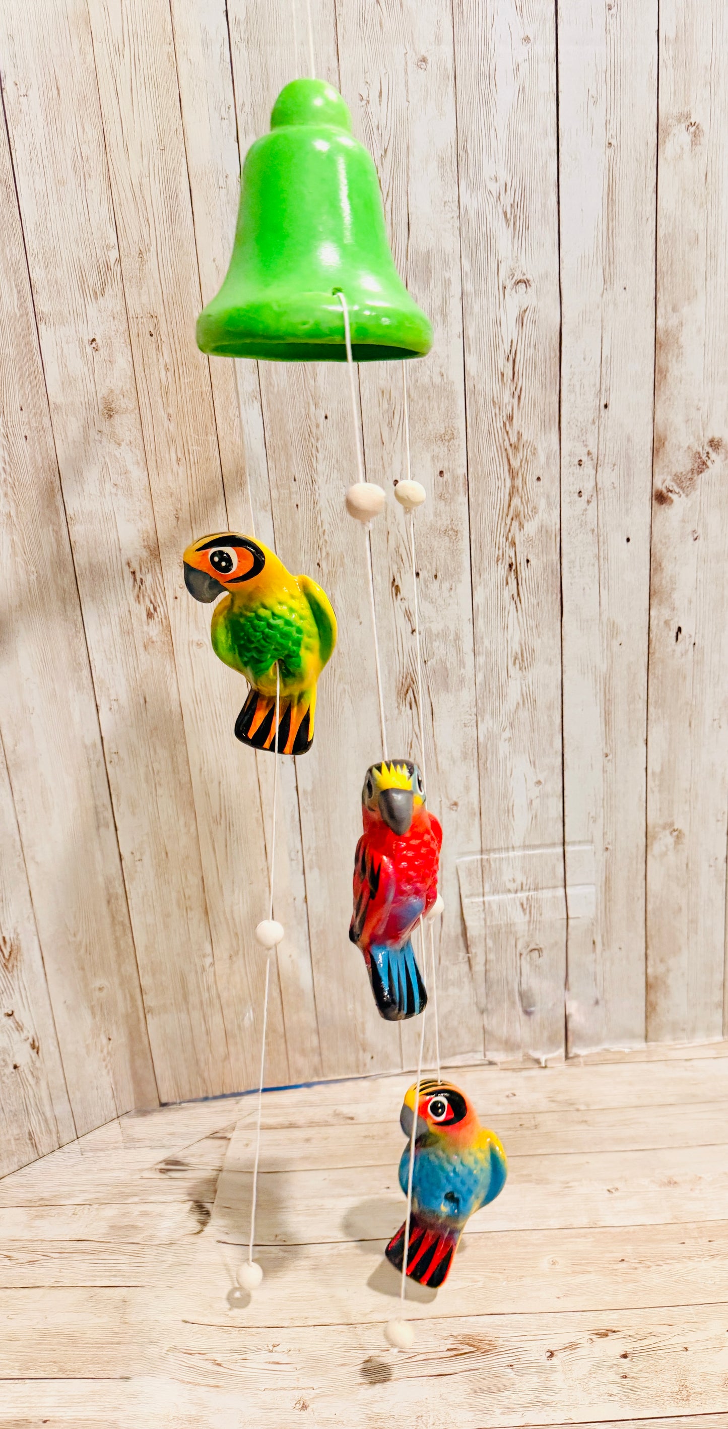 Mexican Ceramic Parrots Wind Chime Campana de Viento Mexicana de Cotorritos