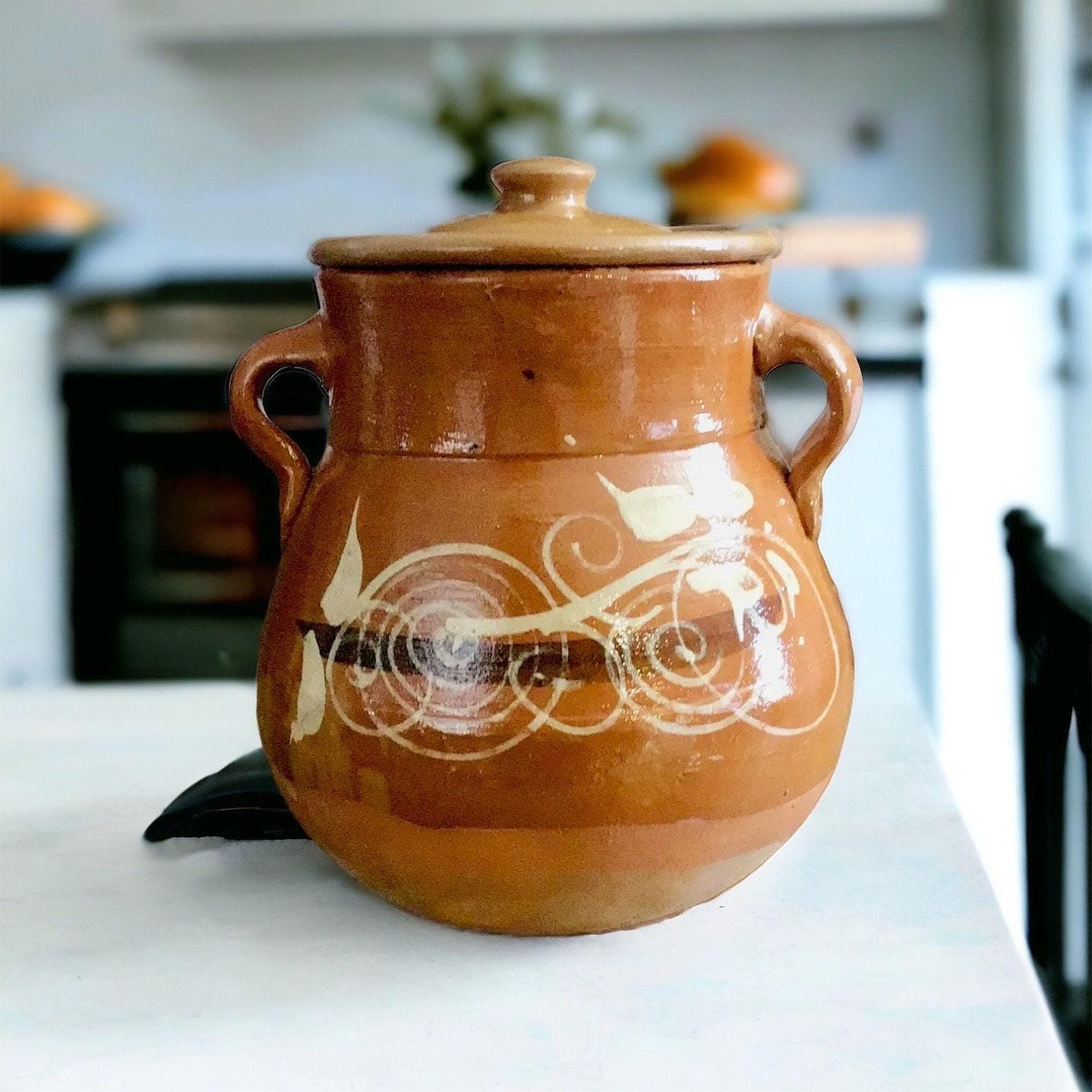 Olla de Barro Decorada con Tapa Clay Pot with lid Fits Up To 1 Kg Terracota Pot
