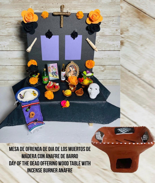 Mesa de Ofrenda para Dia De Los Muertos de Madera con 1 Anafre Day of the Dead Wood Offering Table with Incense Burner