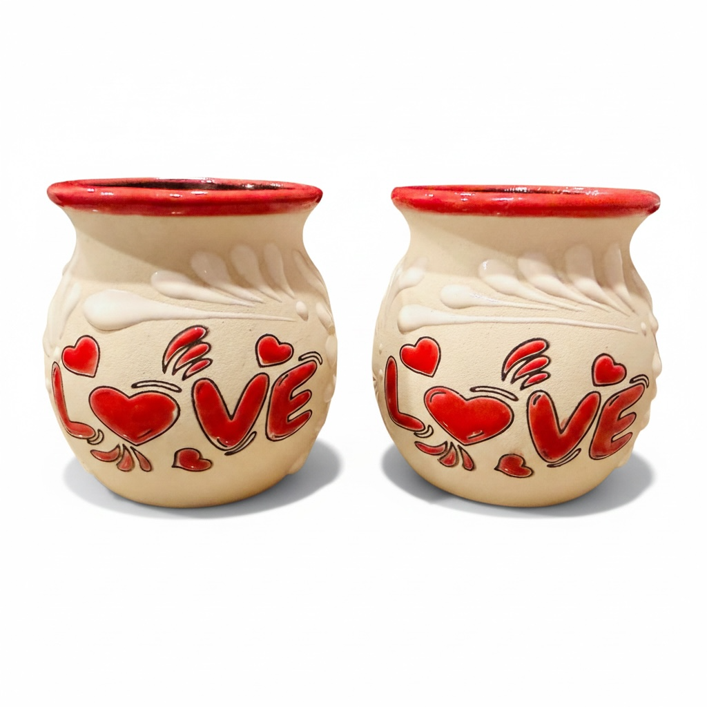 Terra Cotta Mexican Love Pottery Coffee Tea Mugs Tazas de Barro Artesanales  Mexicana Love