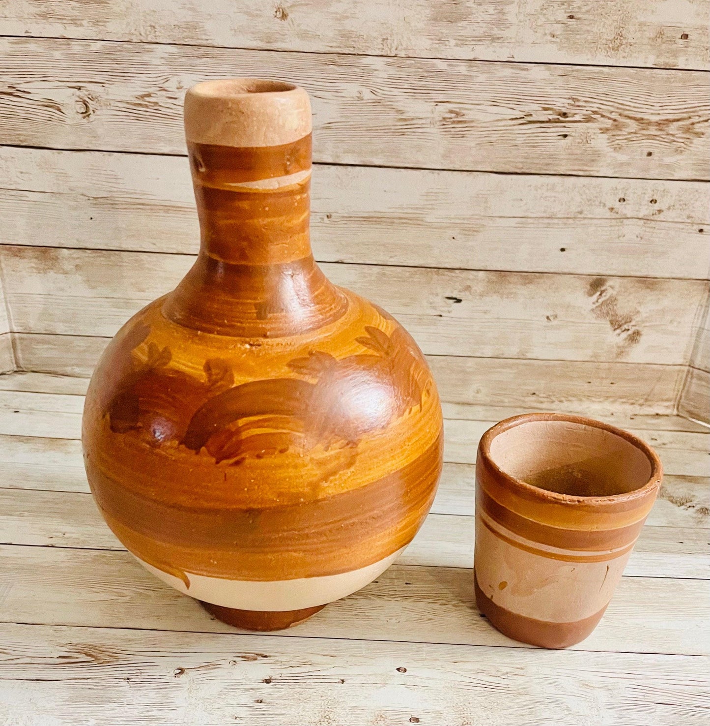 Mexican Clay WaterJug & Cup Botellón Garrafón de Barro Mexicano