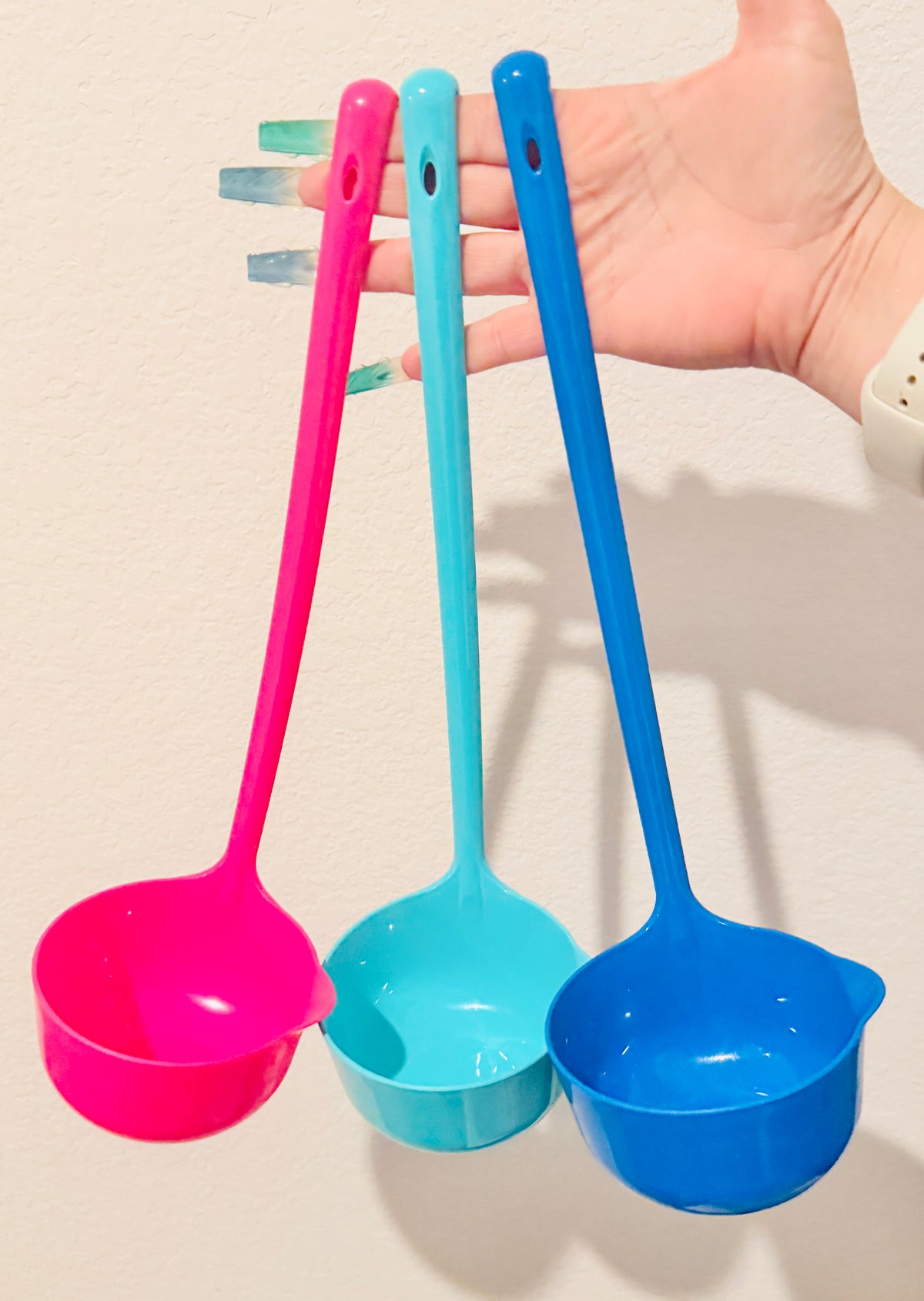 3x Mexican Plastic Ladle Hooked Handle Spoon for Vitrolero Lemonade Soup Cucharon De Plastici Mexicano para Aguas Frescas Sopa