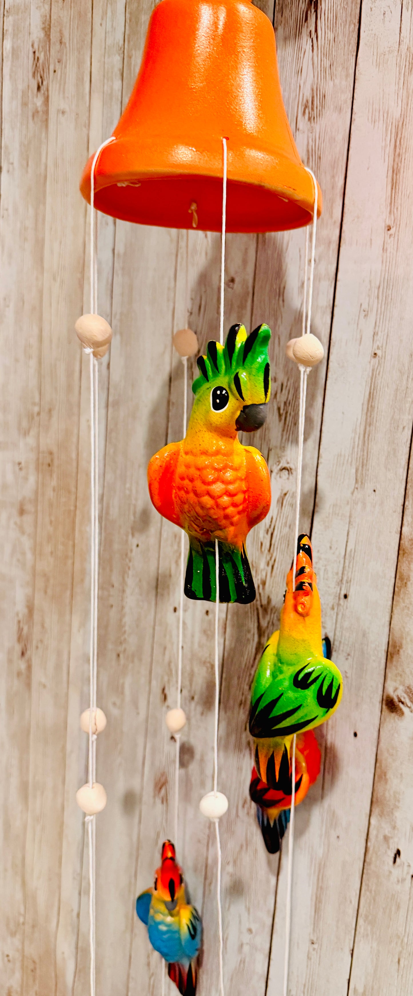 Mexican Ceramic Parrot Wind Chime Campana de Viento Mexicana de Cotorritos