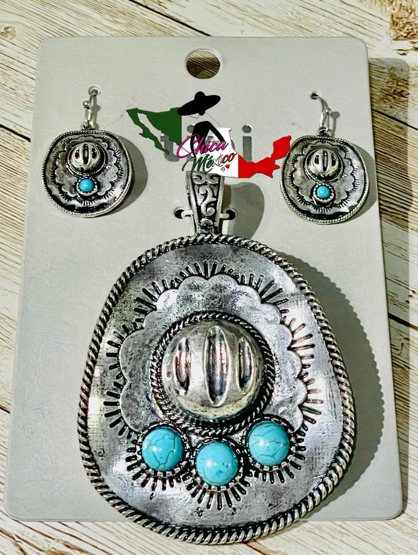 Cowboy Hat Pendant Neklace Set With Earrings Dije De Sombrero Con Aretes