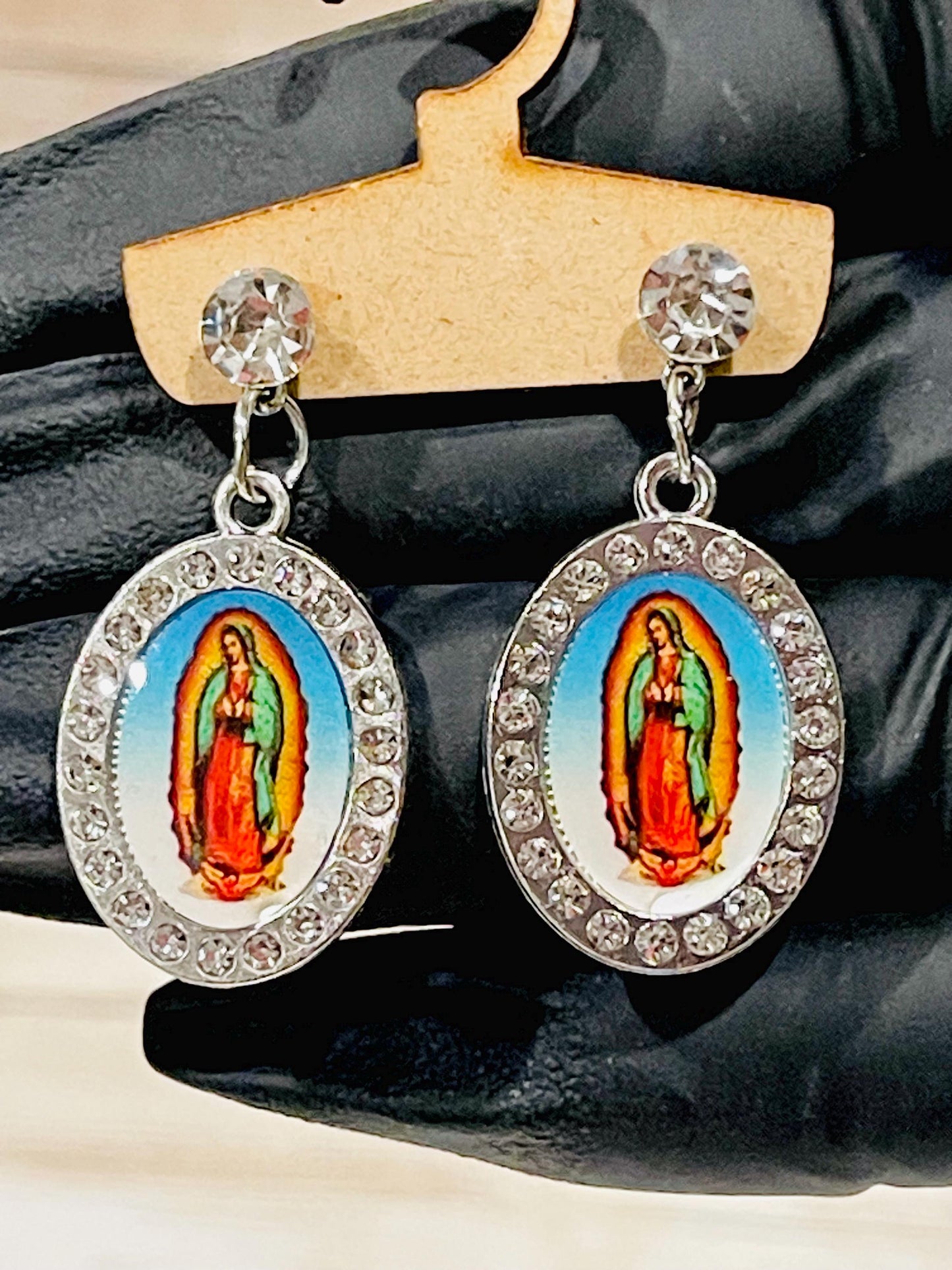 Virgin Mary Stud Earrings  Religious Jewelry Aretes de La Virgen de Guadalupe Joyeria Religiosa