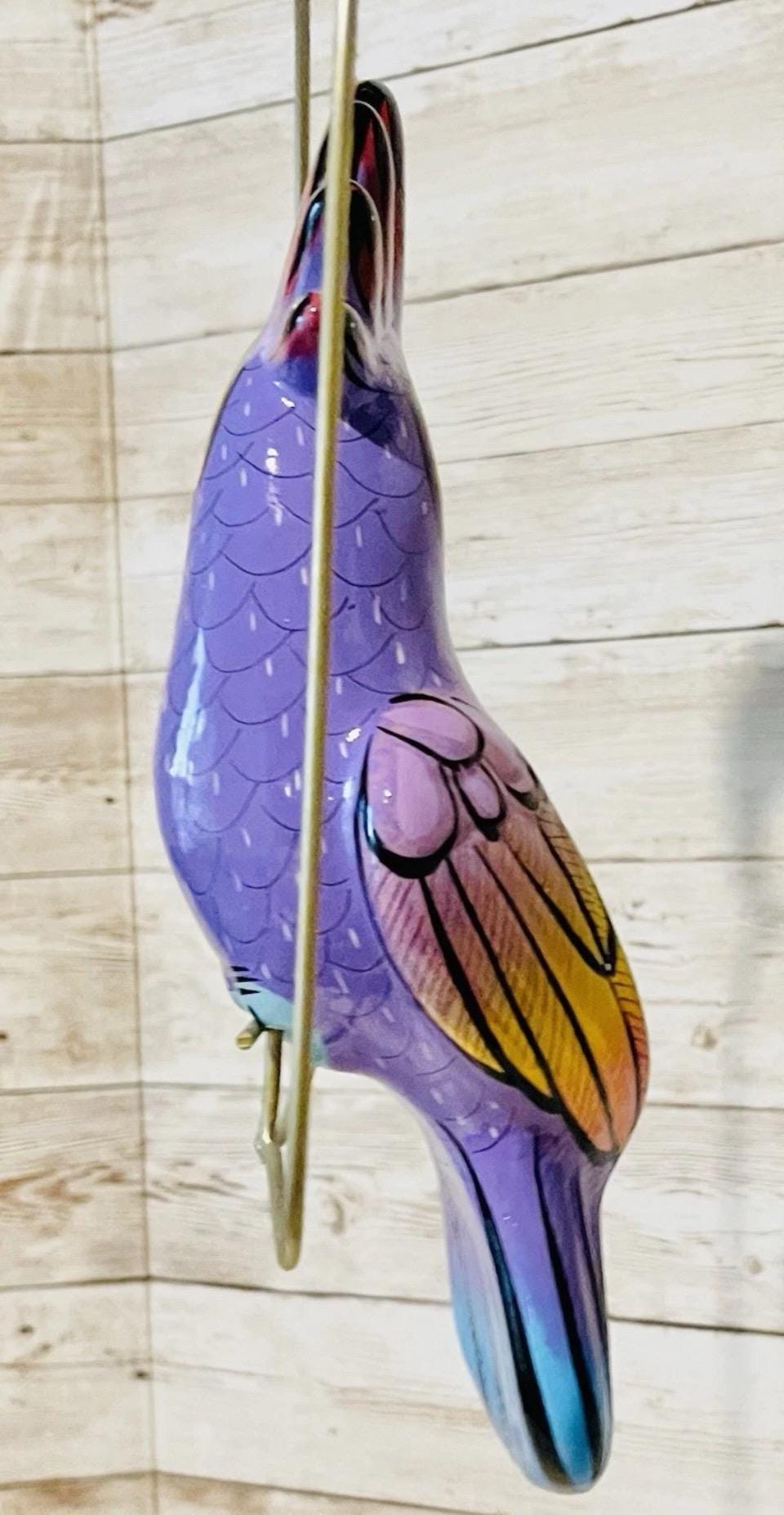 Hanging Exotic Bird in Ring Mexican Pottery Ceramic Pajaro De Cerámica