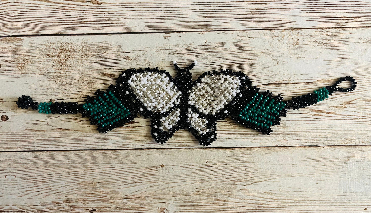 2x CHAQUIRA Huichol Mexican Butterfly Bracelets 2 Pulseras de Chaquira Huichol de Mariposas