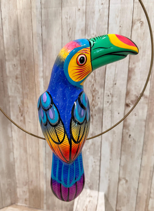 Hanging Exotic Bird in Ring Mexican Pottery Ceramic Pajaro De Cerámica