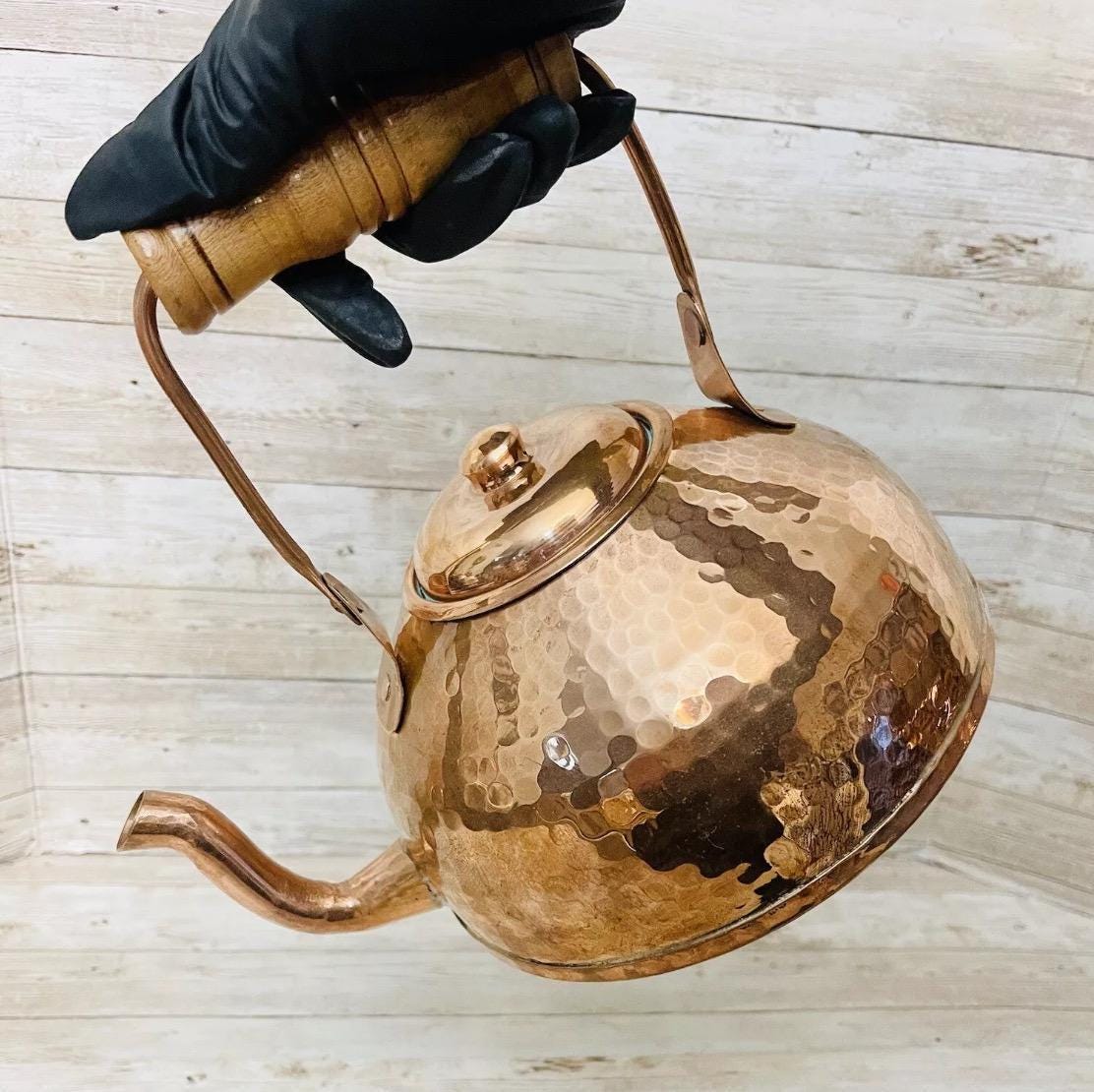 Mexican Copper Coffee Tea Pot with Pouring Cup Cafetera/Tetera de Cobre Mexicano con Taza para Servir