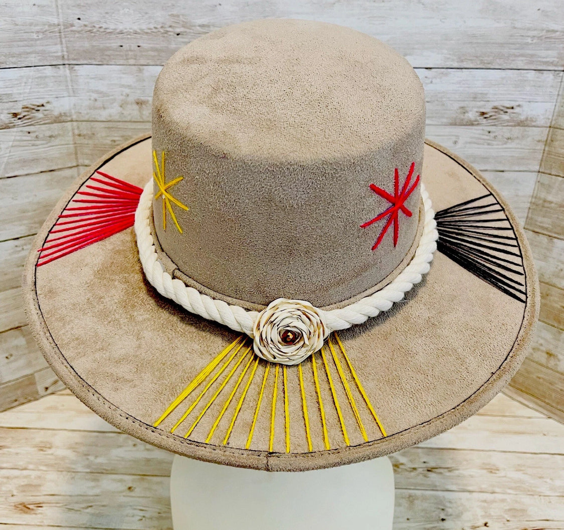 Mexican Western Boho Embroidered Hat Medium Sombrero Mexicano con Bordado Fino